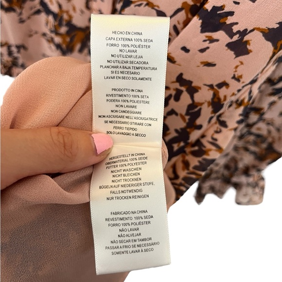 Joie Elsverre Silk Abstract Long Sleeve Dropped Waist Flounce Mini Dress, Size 8 - Picture 7 of 8